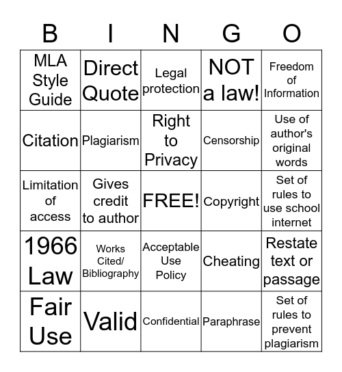 LIBRARY JARGON Bingo Card