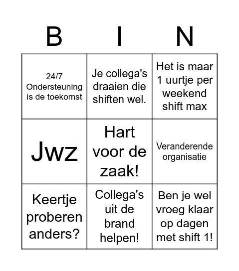 Shiften Bingo! Altijd Prijs! Bingo Card