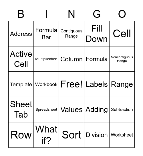 Microsoft Excel Bingo Card