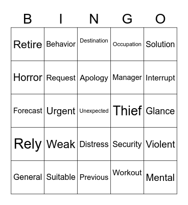 Vocab BINGO 1129 Bingo Card