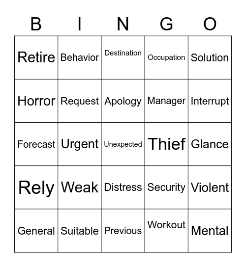 Vocab BINGO 1129 Bingo Card