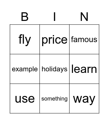 Bingo woordjes Lesson 1 Bingo Card