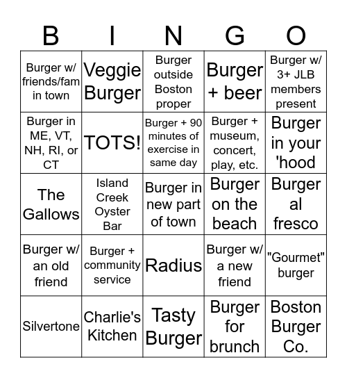 JL Boston Burger Bingo Card