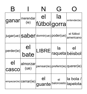 Spanish Bingo Card