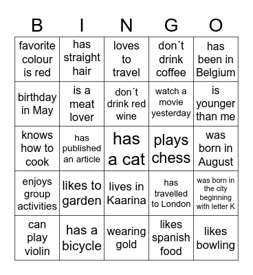 GET TO KNOW YOU! Bingo Card
