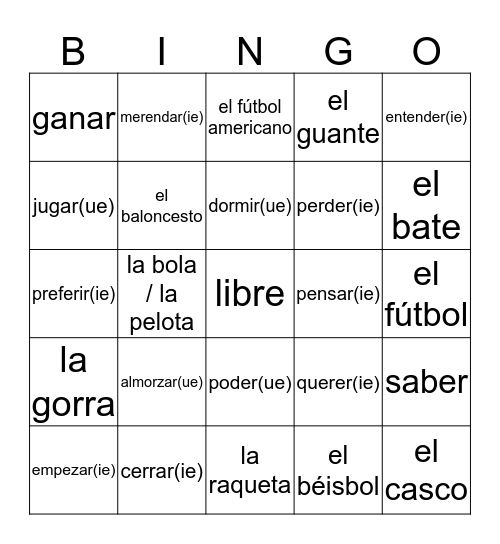 español  Bingo Card