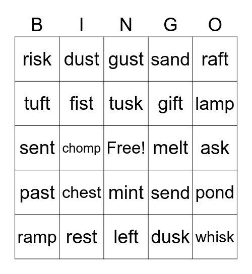 Ending Blends Bingo Card