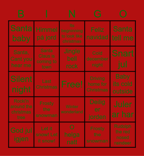 JULEMUSIKK BINGO Card