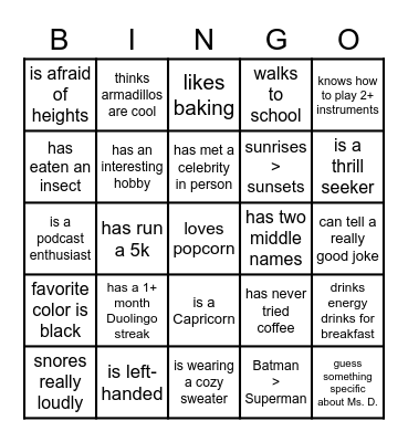DUCKWORTH BINGO v5 Bingo Card
