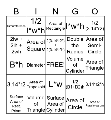 Geometry Bingo Card