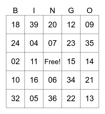 BINGO STAR Bingo Card