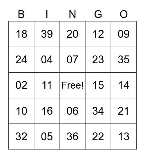 BINGO STAR Bingo Card