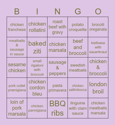 FOOD Bingo Card