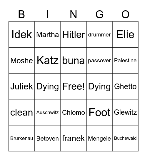 Night Bingo Card