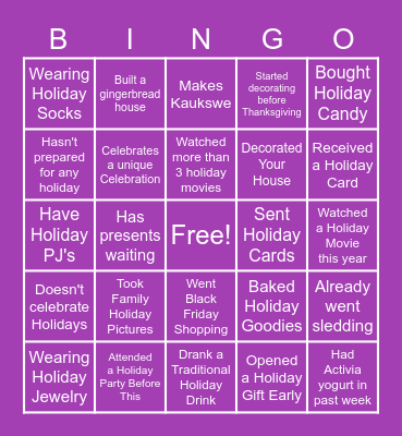OD Holiday Bingo Card