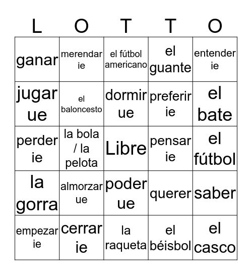 Español Lotto. Bingo Card