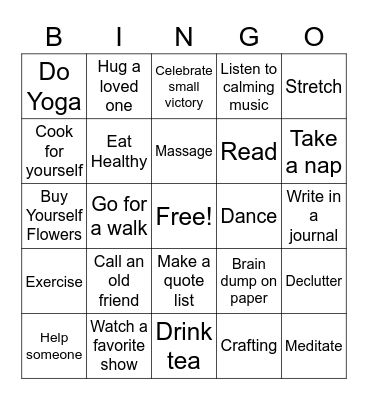 Self-Care Bingo Card