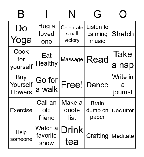 Self-Care Bingo Card