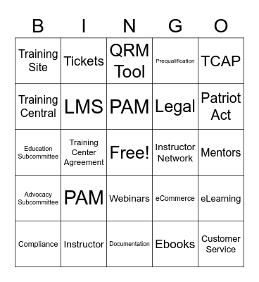 US Ops Bingo Card