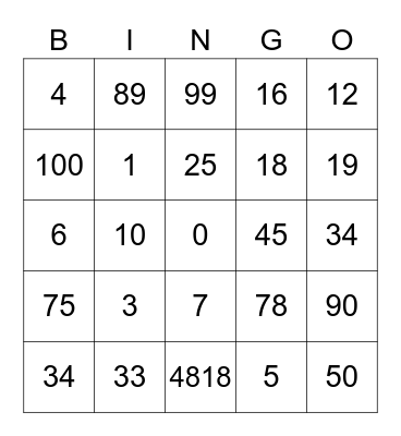 Getallen bingo Card