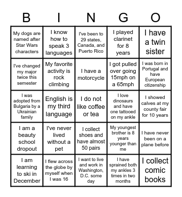 Get to Know the Trainers! Bingo Card