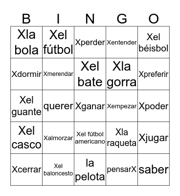 Spanish Bingo Card