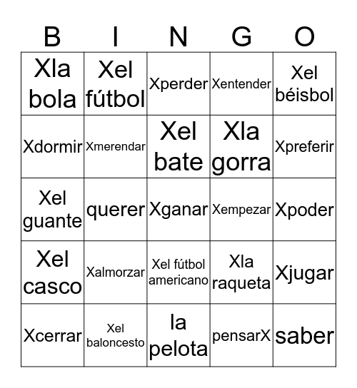 Spanish Bingo Card