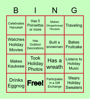 OD Holiday Bingo Card