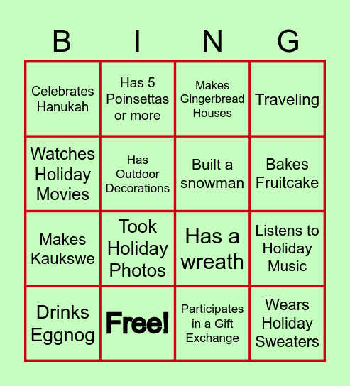 OD Holiday Bingo Card