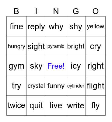 Y and I Bingo Card
