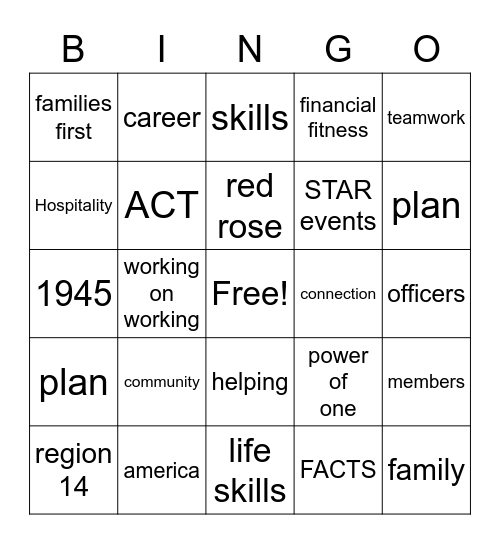 FCCLA Bingo Card