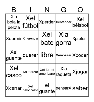 Spanish Bingo Card