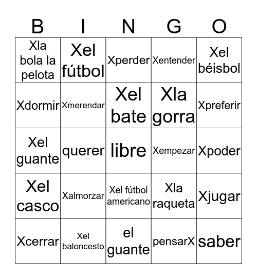 Spanish Bingo Card