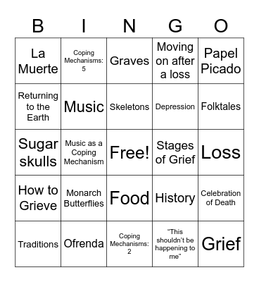 Dia de Los Muertos Bingo Card