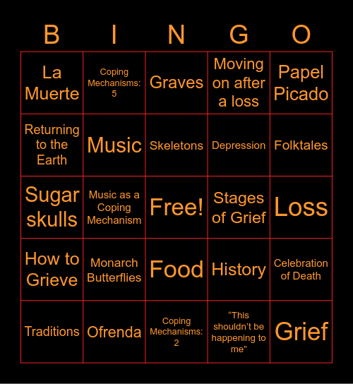 Dia de Los Muertos Bingo Card