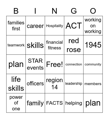 FCCLA Bingo Card