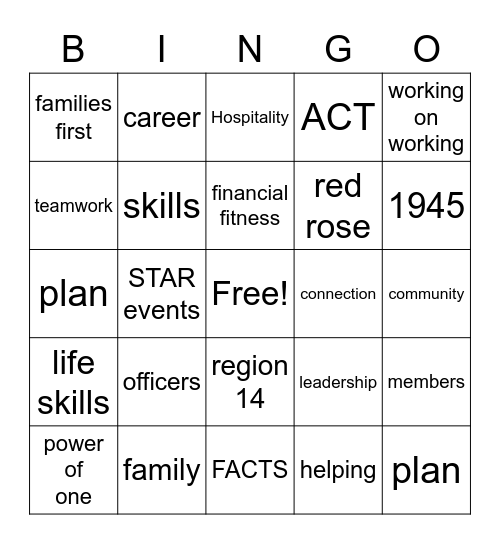 FCCLA Bingo Card