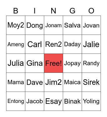 ESTRADA FAMILY Bingo Card
