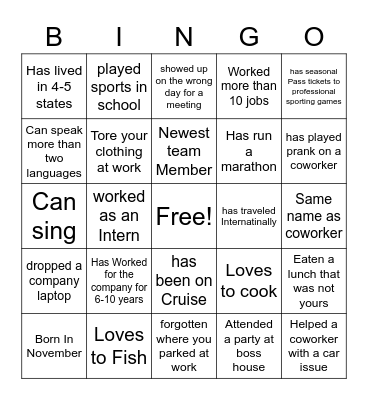 RC Team building Bingo Card