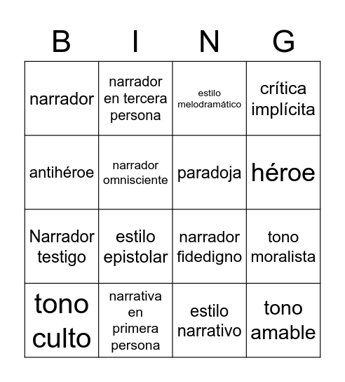 Lazarillo de Tormes Bingo Card