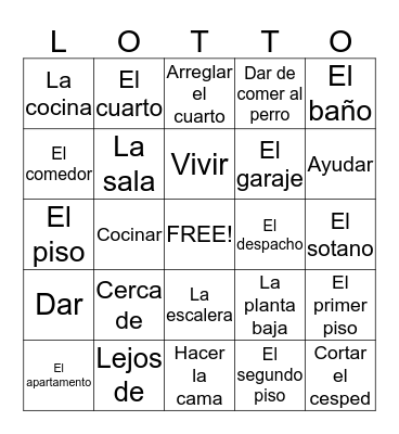 Realidades 1 Cap.6B#1 Bingo Card