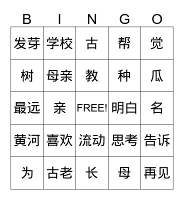 Mandarin Fun Bingo Card