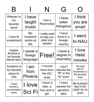 Get to Know your Teacher Bingo Card