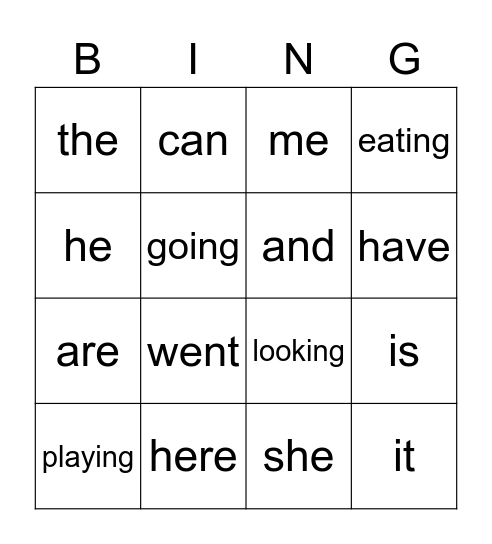 sight words Bingo Card