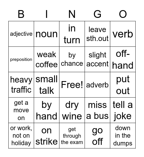 Revision - Vocabulary in Use - intermediate Bingo Card