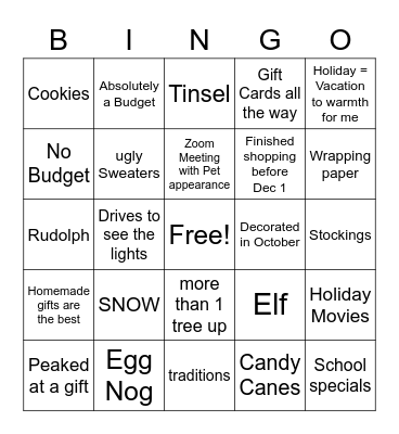 CRS Holiday Bingo Card