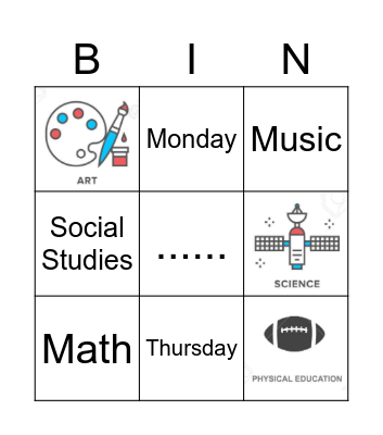 Days and School Subjects Bingo Card