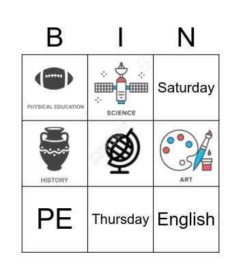 Days and School Subjects Bingo Card