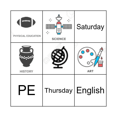 Days and School Subjects Bingo Card