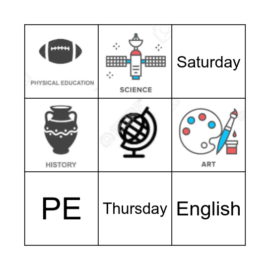 Days and School Subjects Bingo Card